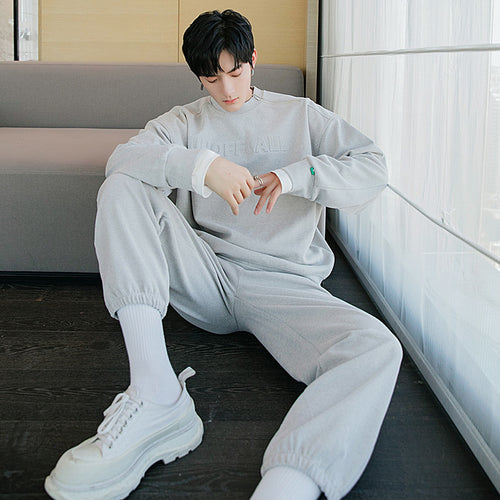 Sicilian men's spring new style trousers with feet, men's hooded letters long-sleeved sweater loose trend two-piece