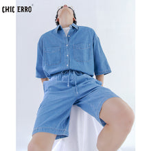 Load image into Gallery viewer, Sicilian Men&#39;s Thin Denim Shirt Men&#39;s Short Sleeve Loose Shorts Men&#39;s Youth Handsome Summer Casual Suit
