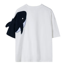 Load image into Gallery viewer, Sicilian men&#39;s spring new splicing round neck short-sleeved T-shirt cartoon whale print trend loose top men
