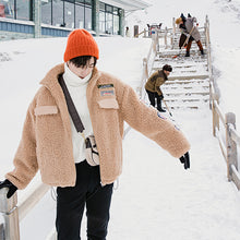 Load image into Gallery viewer, 【Spot quick delivery】Fast delivery ~ lamb hair badge embroidered cotton jacket men&#39;s winter Korean version
