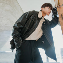 Load image into Gallery viewer, Sicilian men&#39;s autumn open-line black jacket male Korean version of the trend loose men&#39;s tide brand motorcycle leather jacket
