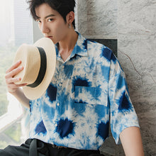 Load image into Gallery viewer, Sicilian men&#39;s summer tie-dye short-sleeved shirt male Korean style trendy handsome loose men&#39;s five-point sleeve shirt
