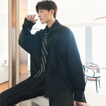 Load image into Gallery viewer, Sicilian men&#39;s autumn college style tie shirt male Korean version of the trend loose casual men&#39;s long-sleeved shirt
