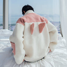 Load image into Gallery viewer, Sicilian men&#39;s color-blocking shirt with design sense wings on the back loose high-neck lamb wool coat men
