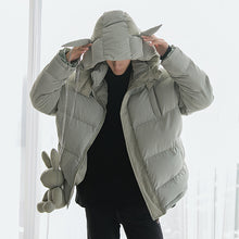 Load image into Gallery viewer, Sicilian Men&#39;s Winter New Black Plaid Hooded Jacket Messenger Bunny Doll Trend Fashion Thick Cotton Coat
