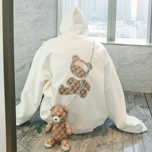 Sicilian men's clothing spring with bags trend reflective bear print all-match loose men's hooded sweater with long sleeves