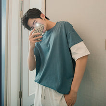 Load image into Gallery viewer, 【Limited Time Special】Black half-sleeved men&#39;s trend loose five-point sleeve men&#39;s color matching stitching short-sleeved t-shirt
