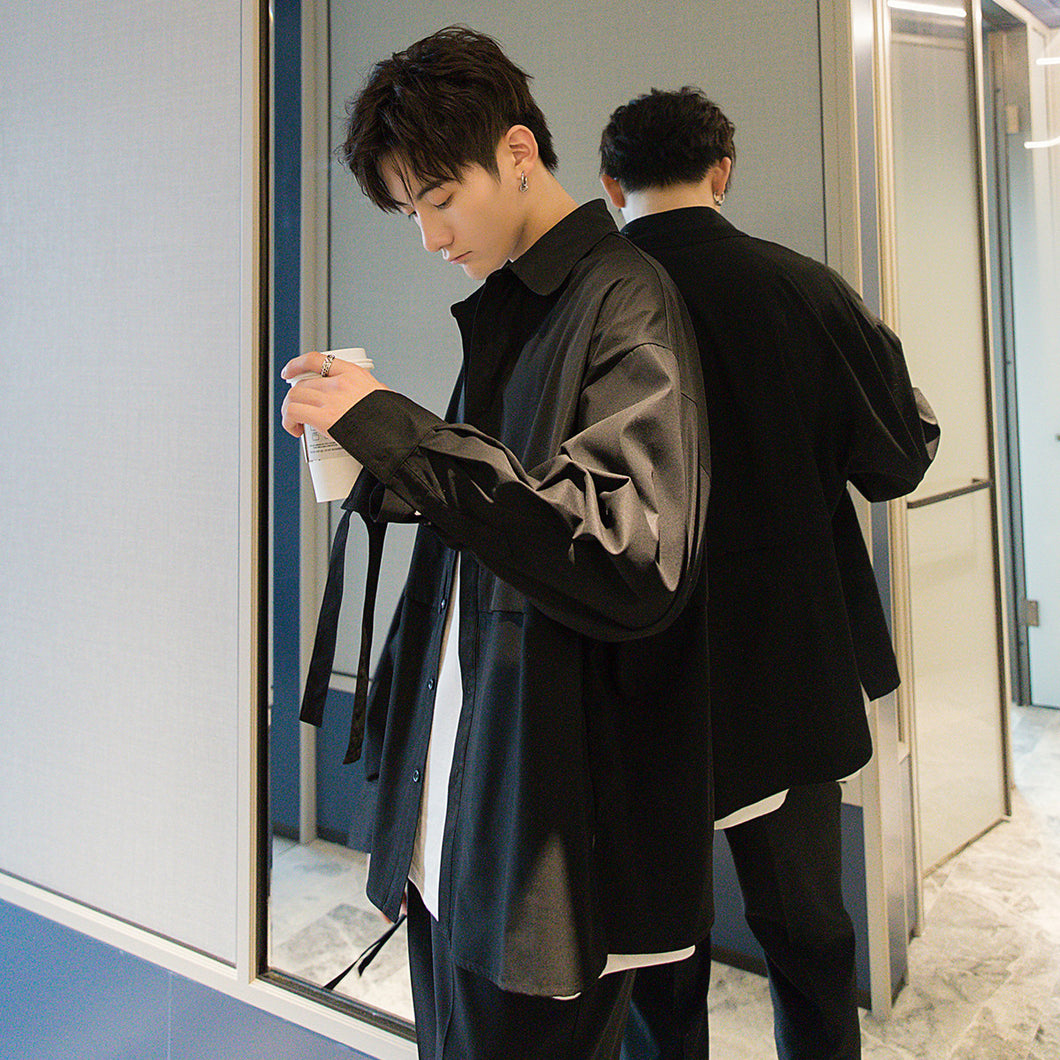 【Take a 40% off straight down】Handsome long-sleeved white shirt male Korean version of the trend of men's loose white shirt jacket