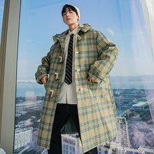 Load image into Gallery viewer, Sicilian men&#39;s mid-length over-the-knee horn button coat British style hooded woolen coat
