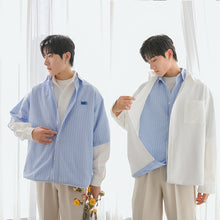 Load image into Gallery viewer, Sicilian men&#39;s spring new vertical stripes double-sided long-sleeved shirt loose casual small fresh men&#39;s shirt
