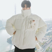 Load image into Gallery viewer, Sicilian Men&#39;s Corduroy Stand Collar Cotton Jacket Cute Bear Decoration Loose Thick Men&#39;s Jacket
