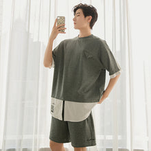 Load image into Gallery viewer, Sicilian men&#39;s clothing Hong Kong style half-sleeved men&#39;s tide brand trend loose men&#39;s stitching fake two black short-sleeved t-shirts
