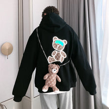 Load image into Gallery viewer, Sicilian men&#39;s clothing spring with bags trend reflective bear print all-match loose men&#39;s hooded sweater with long sleeves
