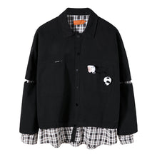 Load image into Gallery viewer, Sicilian men&#39;s spring clothes new plaid stitching fake two-piece jacket hole cute ornaments Korean trend loose
