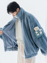 Load image into Gallery viewer, Sicilian men&#39;s winter new men&#39;s rabbit velvet stand-collar cotton-padded jacket design sense cute bear loose warm jacket

