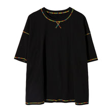 Load image into Gallery viewer, Sicilian men&#39;s wear black short-sleeved men&#39;s trendy brand trend loose half-sleeved open-line five-point sleeve t-shirt in spring
