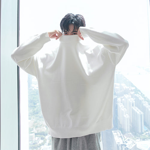 Sicilian men's autumn new white round neck sweater trend loose casual lazy round neck sweater