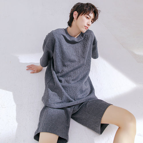 Sicilian men's summer loose short-sleeved t-shirt men's pleated trend handsome sports shorts men's casual suit
