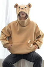 Load image into Gallery viewer, Sicilian men&#39;s cute bear head zipper hat long sleeve trend casual loose lazy style sweater men&#39;s hood
