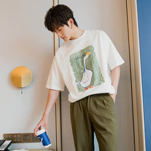 Load image into Gallery viewer, Sicilian men&#39;s summer white short-sleeved men&#39;s tide brand trend loose five-point sleeve men&#39;s half-sleeved printed t-shirt
