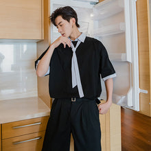 Load image into Gallery viewer, 【Limited Time Special】Design sense fake two-piece tie shirt male Korean style trend loose boys short-sleeved shirt
