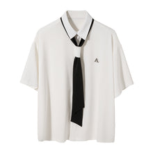 Load image into Gallery viewer, Sicilian men&#39;s college style tie short-sleeved white shirt men&#39;s Korean version of the trend loose men&#39;s ice silk white shirt
