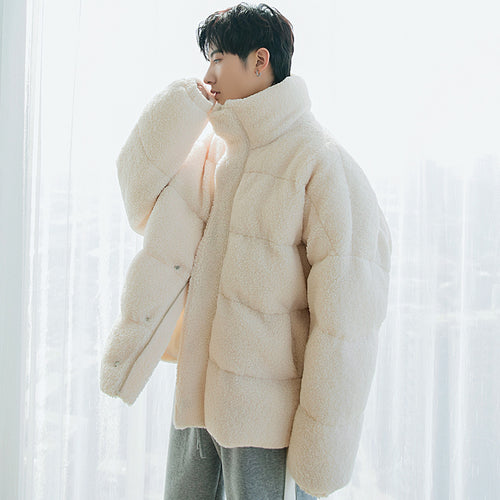 Sicilian men's lamb velvet jacket Korean version of the trend of loose young people warm thick padded coat men