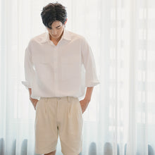 Load image into Gallery viewer, Sicilian men&#39;s summer thin three-quarter sleeve white shirt male Korean version of the trend loose men&#39;s white short-sleeved shirt

