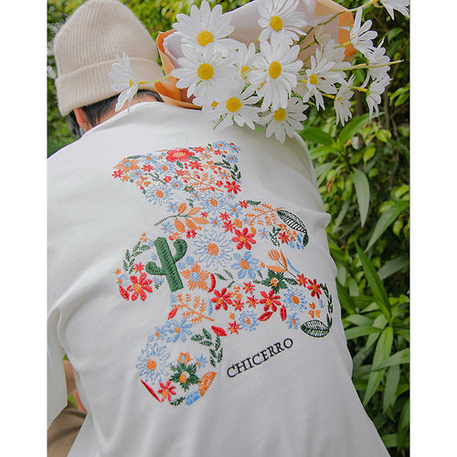 Sicilian men's embroidery flowers round neck short-sleeved t-shirt men's summer casual tide brand men's bear loose top