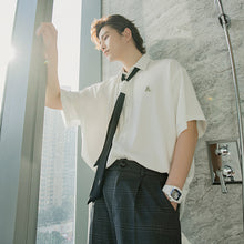 Load image into Gallery viewer, Sicilian men&#39;s college style tie short-sleeved white shirt men&#39;s Korean version of the trend loose men&#39;s ice silk white shirt
