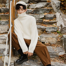 Load image into Gallery viewer, Sicilian men&#39;s loose lazy turtleneck sweater Korean style trend men&#39;s white sweater
