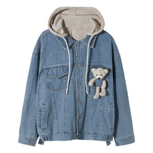 Load image into Gallery viewer, Sicilian men&#39;s spring and autumn vacation two-piece men&#39;s jacket Korean version of the trend cute bear doll loose denim jacket
