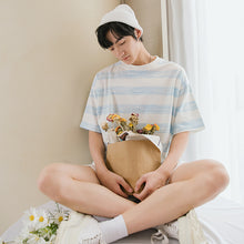 Load image into Gallery viewer, Sicilian men&#39;s round neck hit color short-sleeved t-shirt men&#39;s summer thin casual trendy men&#39;s loose striped t-shirt
