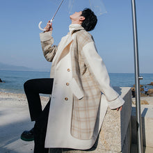Load image into Gallery viewer, Sicilian men&#39;s winter new mid-length suit collar woolen coat contrast stitching Korean plaid jacket men
