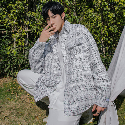 Sicilian men's spring and autumn style small fragrance style shirt men's long-sleeved casual Korean version of the trend loose shirt jacket