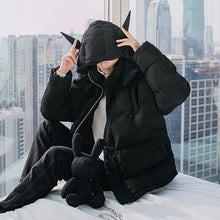 Load image into Gallery viewer, Sicilian Men&#39;s Winter New Black Plaid Hooded Jacket Messenger Bunny Doll Trend Fashion Thick Cotton Coat
