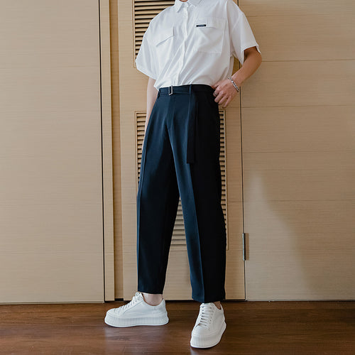Sicilian men's casual pants men's trend loose straight-leg suit pants men's nine-point ice silk trousers