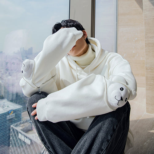 Sicilian men's winter new lazy style long-sleeved shirt cute white bear casual wild hooded sweater