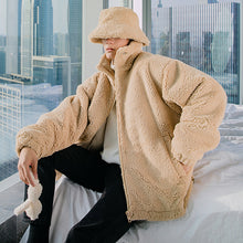 Load image into Gallery viewer, Sicilian men&#39;s winter new lamb wool coat with hood cute bear Korean trend loose casual jacket
