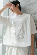Load image into Gallery viewer, Sicilian men&#39;s round neck short-sleeved t-shirt men&#39;s trendy brand loose cartoon bear print top casual white compassionate shirt
