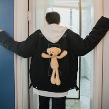 Load image into Gallery viewer, Sicilian men&#39;s autumn design sense bear embroidery jacket male Korean style trend loose student black jacket
