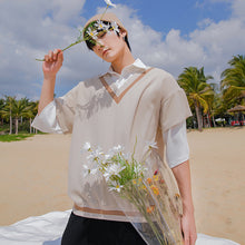 Load image into Gallery viewer, Sicilian men&#39;s design sense fake two-piece casual shirt men&#39;s short-sleeved summer thin loose half-sleeved shirt
