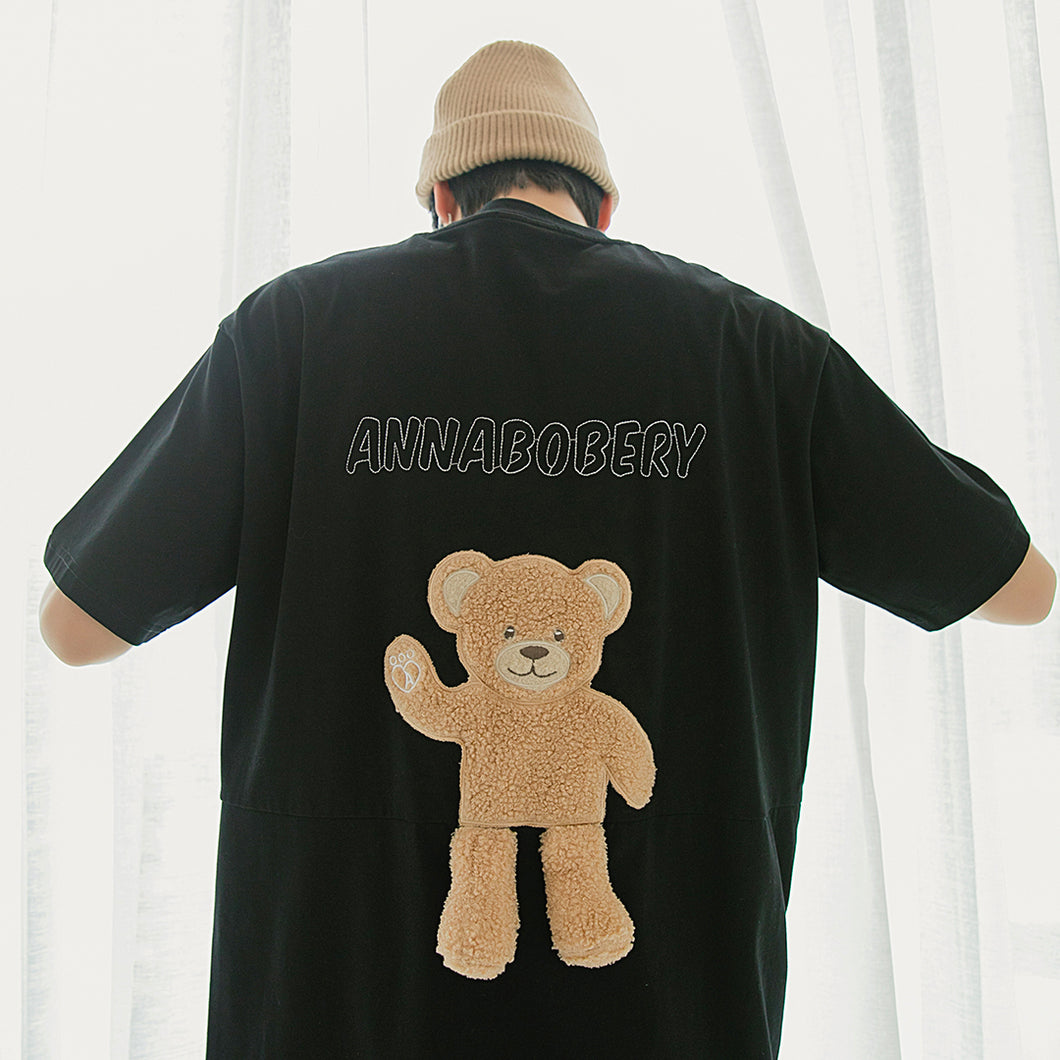 Sicilian men's summer flocking bear T-shirt men's short-sleeved trend letter embroidery loose casual t-shirt top 4758037307806 4758037307807 4758037307808 4758037307809