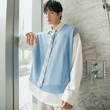 Load image into Gallery viewer, Sicilian men&#39;s fake two-piece casual shirt men&#39;s long-sleeved design sense niche college style loose tie shirt
