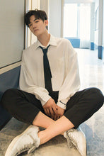 Load image into Gallery viewer, Sicilian men&#39;s spring college style white tie shirt male Korean style trend loose men handsome white shirt
