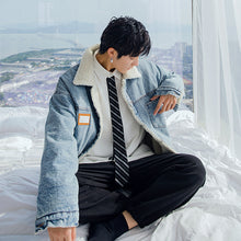 Load image into Gallery viewer, 【Take a 40% off straight down】Lamb velvet lapel padded jacket to keep warm, trendy and handsome men&#39;s denim jacket

