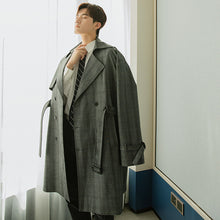 Load image into Gallery viewer, Sicilian men&#39;s autumn plaid jacket men&#39;s Korean version of the trend of loose men&#39;s British style over the knee mid-length windbreaker
