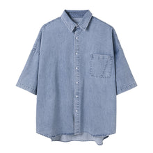 Load image into Gallery viewer, Sicilian men&#39;s summer thin short-sleeved denim shirt male Korean style trendy handsome loose boys half-sleeved shirt
