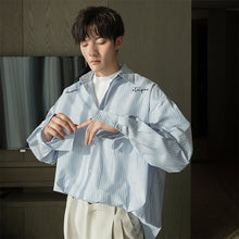 Load image into Gallery viewer, Sicilian men&#39;s small fresh blue striped shirt men&#39;s Korean version of the trend loose men&#39;s long-sleeved shirt jacket
