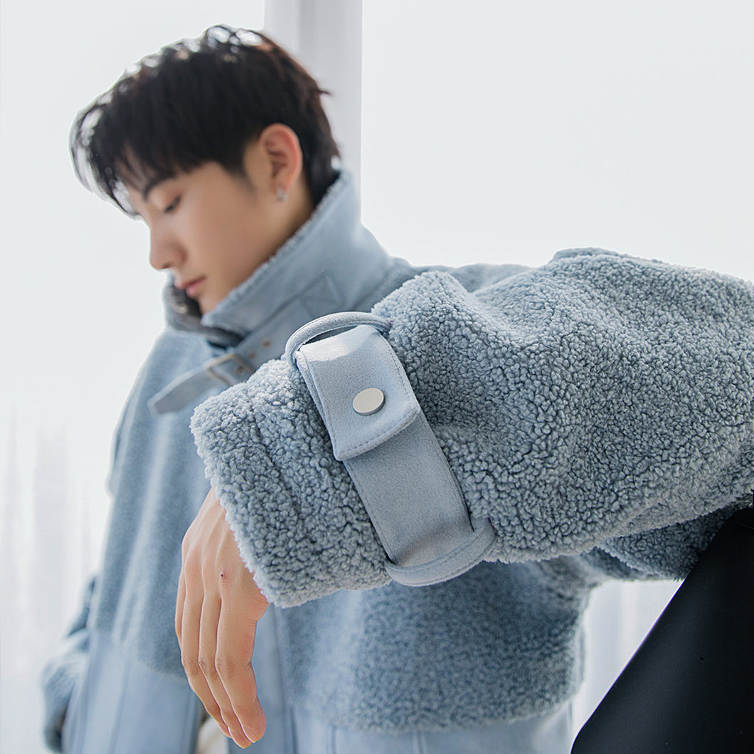 Sicilian men's winter new men's deerskin velvet coat loose warmth contrast stitching Korean style stand-up collar cotton coat